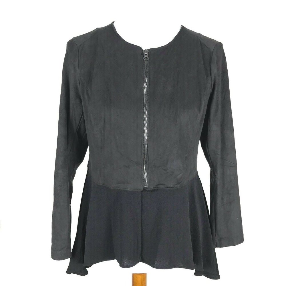Style & Co Peplum Top Faux Suede Zip Asymmetrical